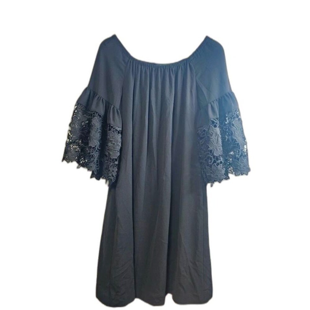 Lauren Ralph Lauren Black Lace Bell Sleeve Shift Dress Size 8